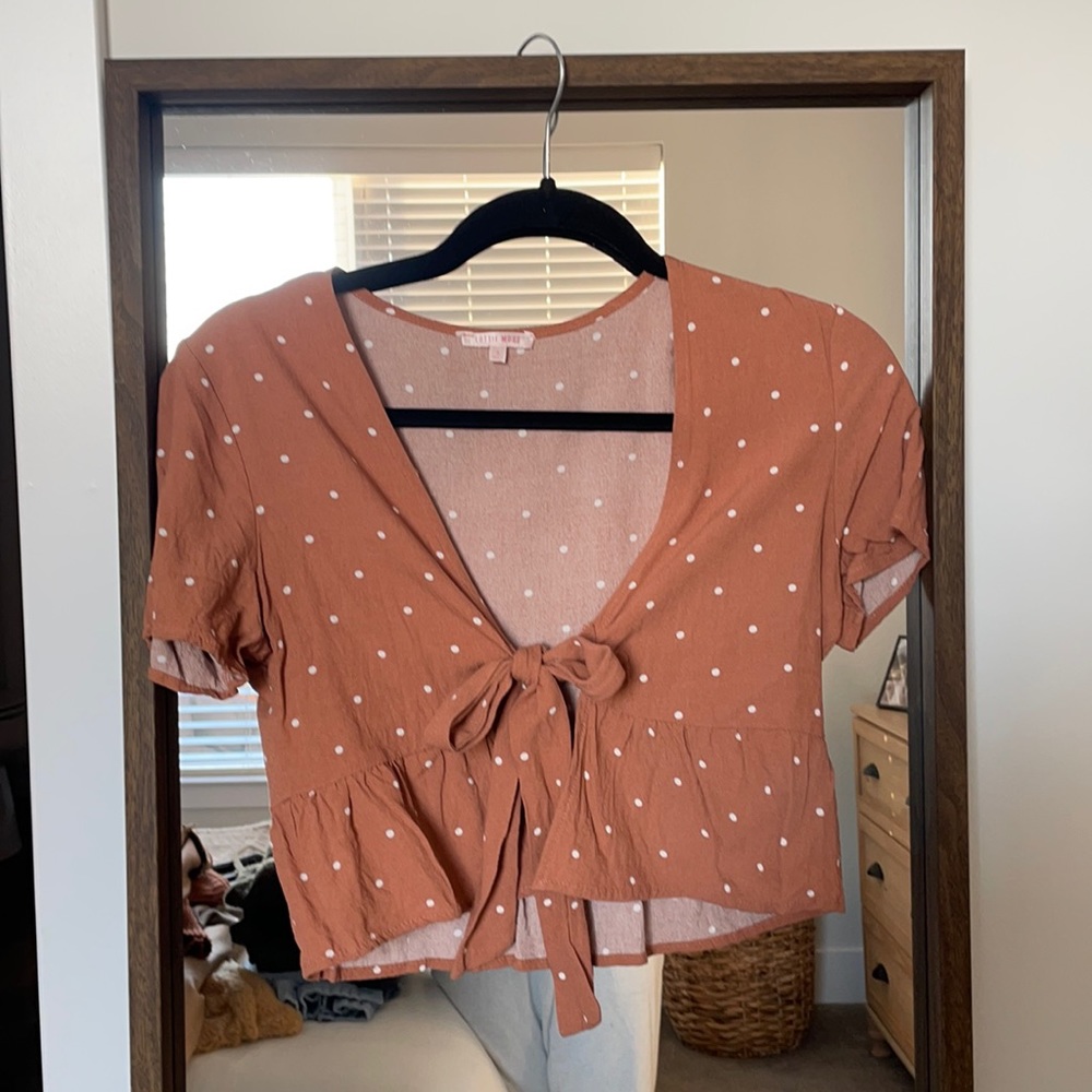 American Eagle Crop Tie Front Burnt Orange Top Small